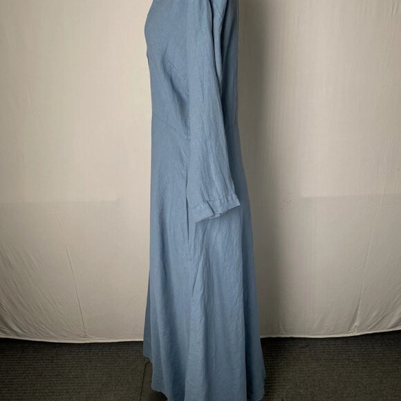 Road To Nowhere Puglia Linen Maxi Dress • Size L • Chambray Blue • Button-Up - Picture 10 of 12